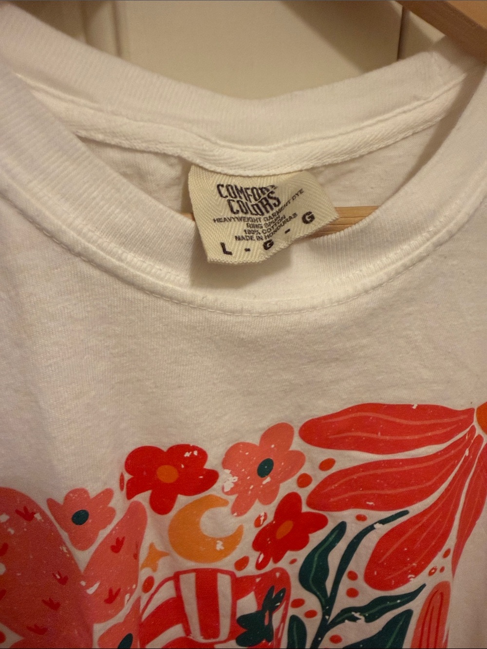 Comfort Colors White Tee with Red and Teal Floral Graphic - Picture 3 of 3